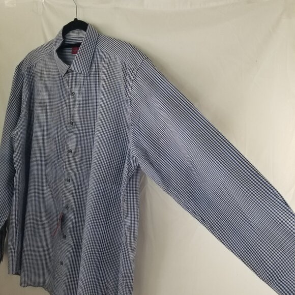 Alfani Men XL 17/36-37 Fitted Performance Long Sleeve Button Up Check Blue Shirt - Picture 3 of 16